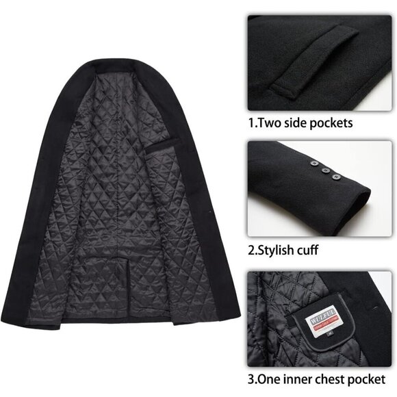 Men's Slim Fit Winter Wool Coat Long Trench Coat Business Jacket - Picture 5 of 6